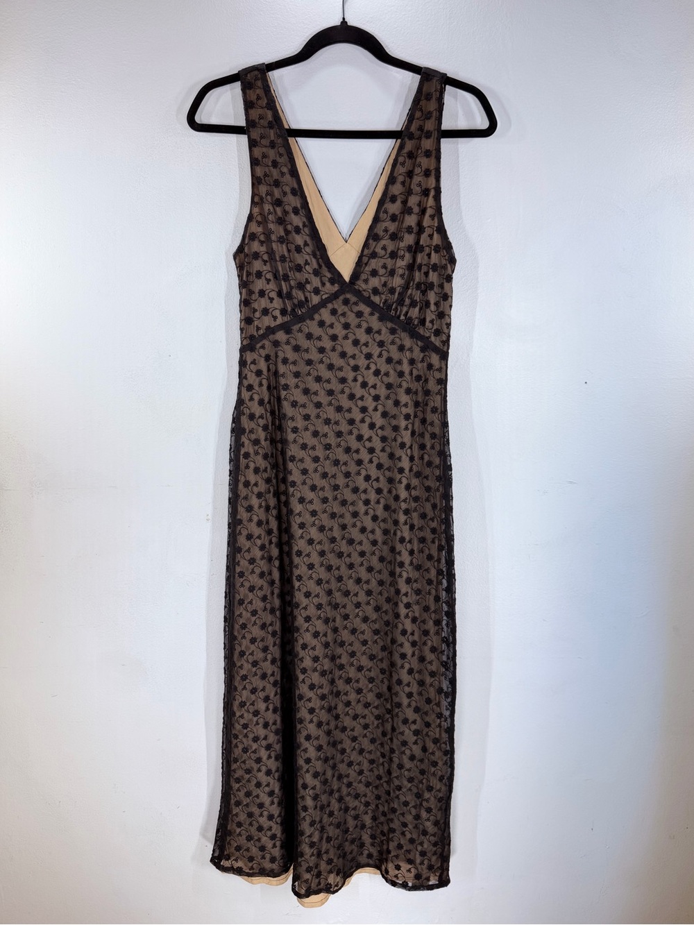 Rumored Romantic Y2K Sheer Lace Mesh Slip Dress Nude Illusion Embroidered Midi